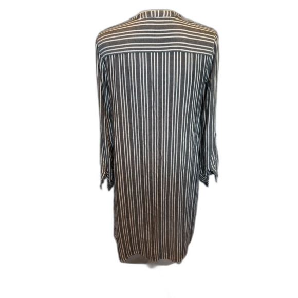 Downeast Shirt Dress Medium Button Front Charcoal White Stripe Pockets - Picture 4 of 8